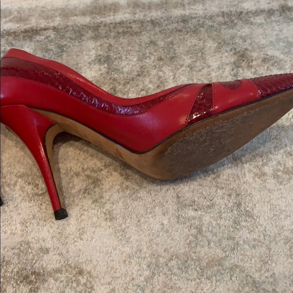 Jimmy Choo Red Pointed-Toe Leather Pumps - Picture 4 of 4